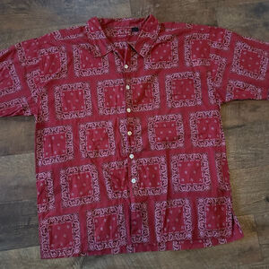 Men's Enyce Red & White Bandana Print Casual Button Down Shirt XXL